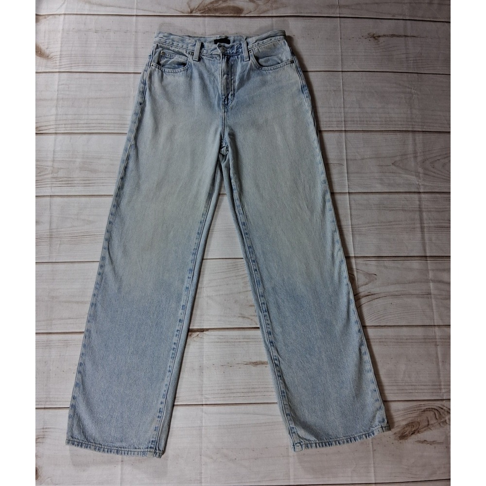 Uniqlo Jeans Womens Wide Leg High Rise Light Wash Blue Denim Waist 24 Cotton